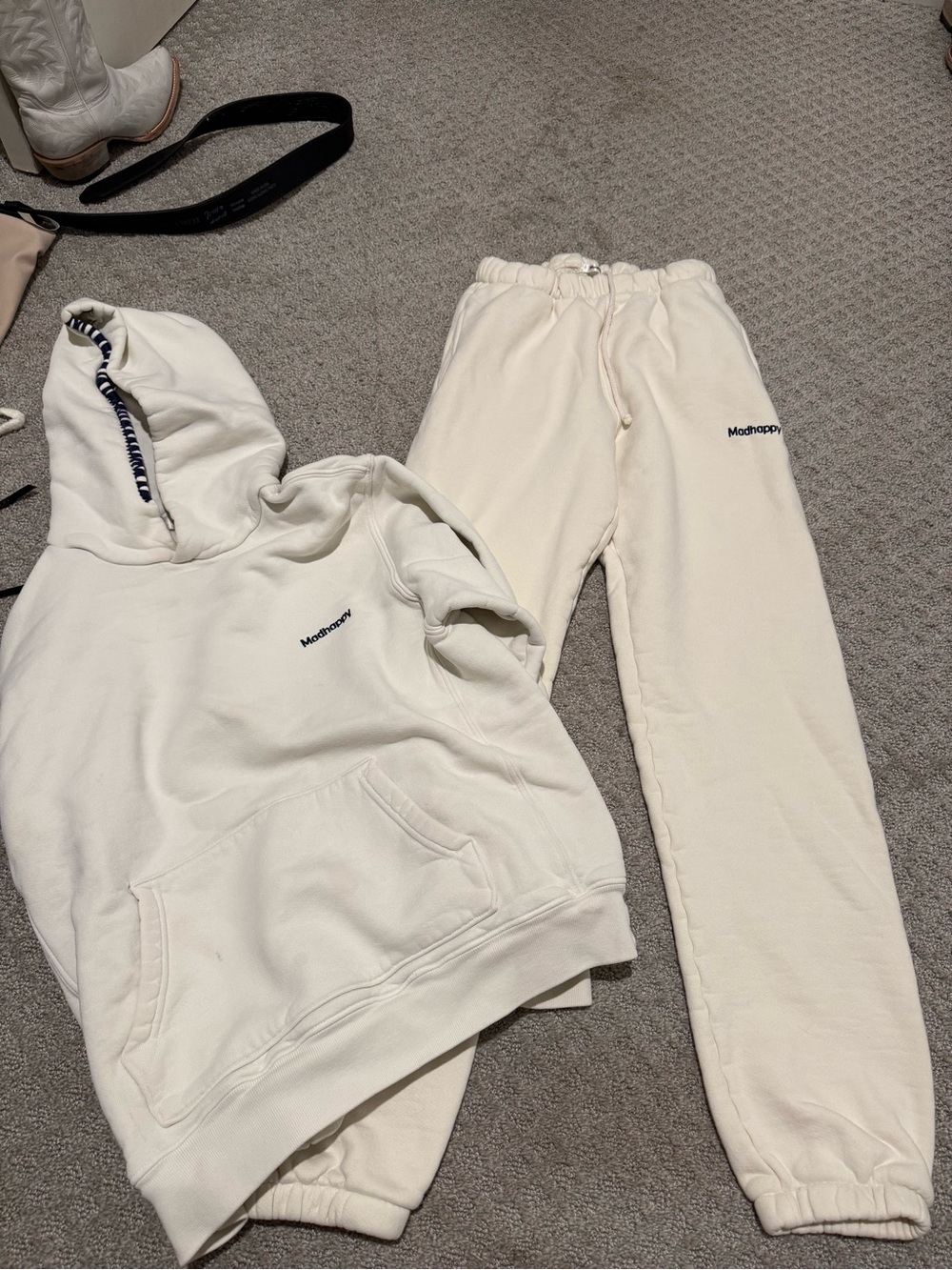 Madhappy Cream Drawstring Joggers and Sweatshirt